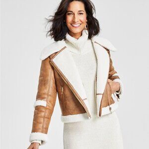 NWT I.N.C. INTERNATIONAL CONCEPTS WOMEN'S CROPPED FAUX LEATHER AVIATOR JACKET S